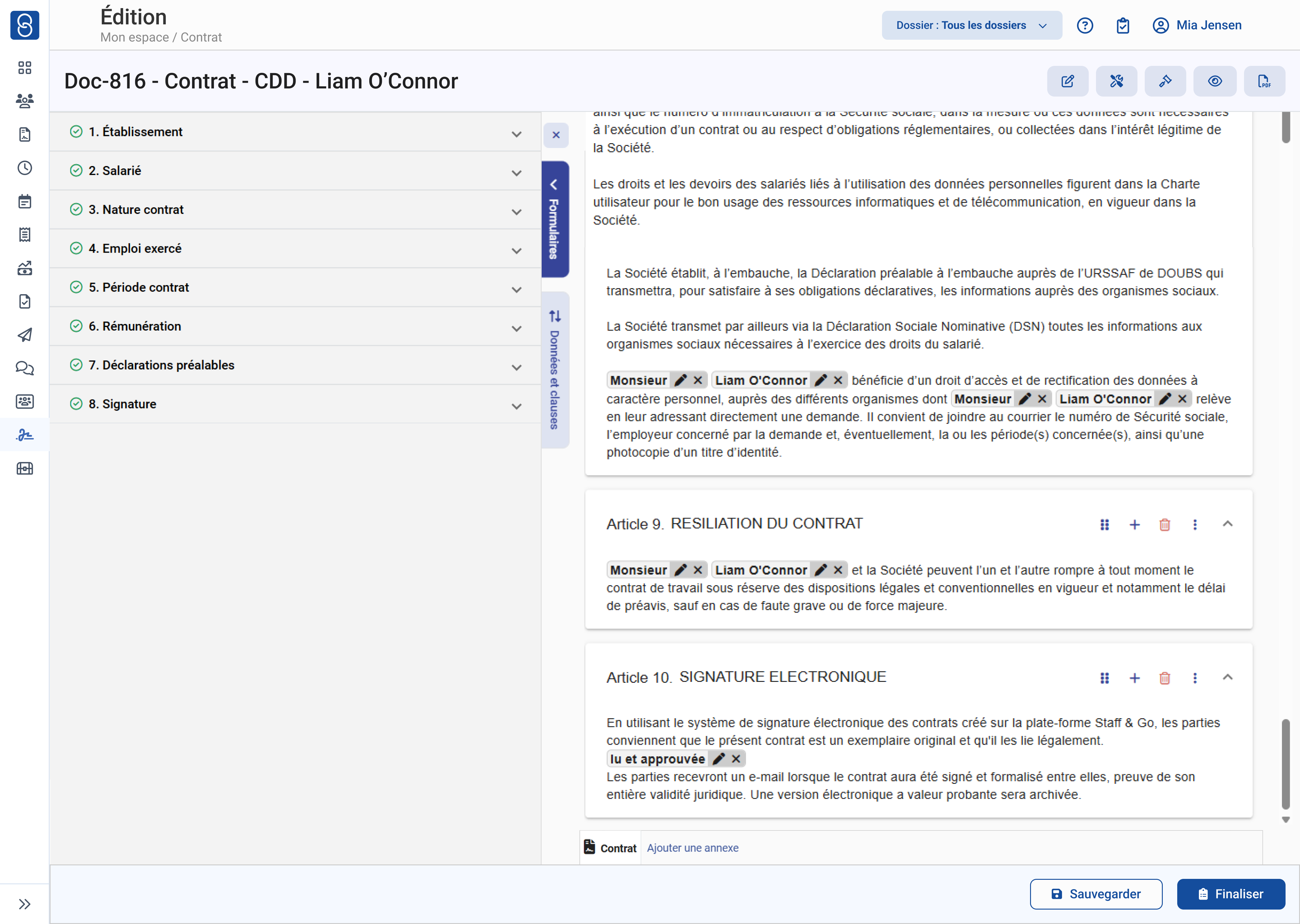 Edition de contrat, Module Embauche du logiciel SIRH Staff & Go