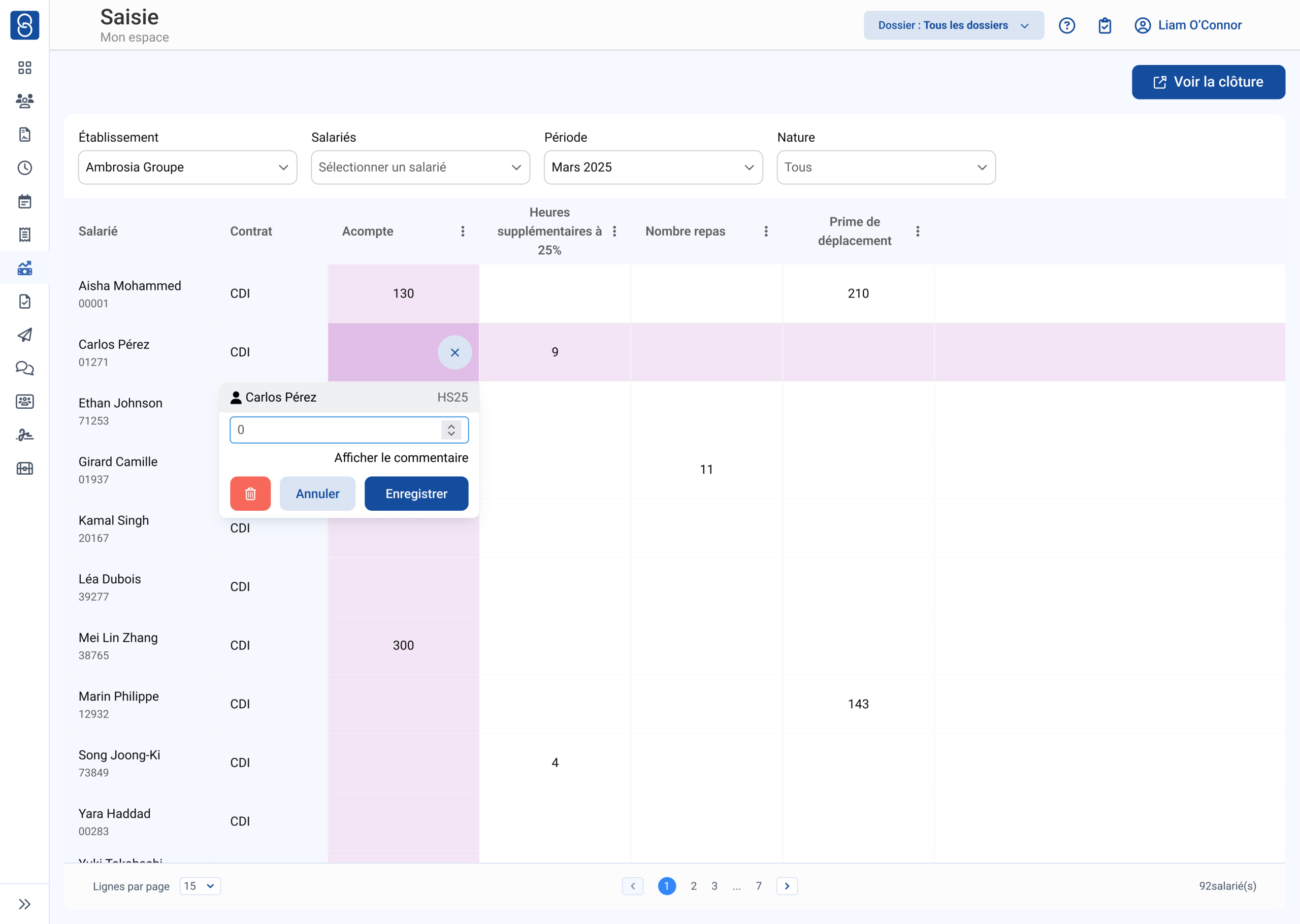 Module Variable de paie page des saisies du logiciel SIRH Staff & Go