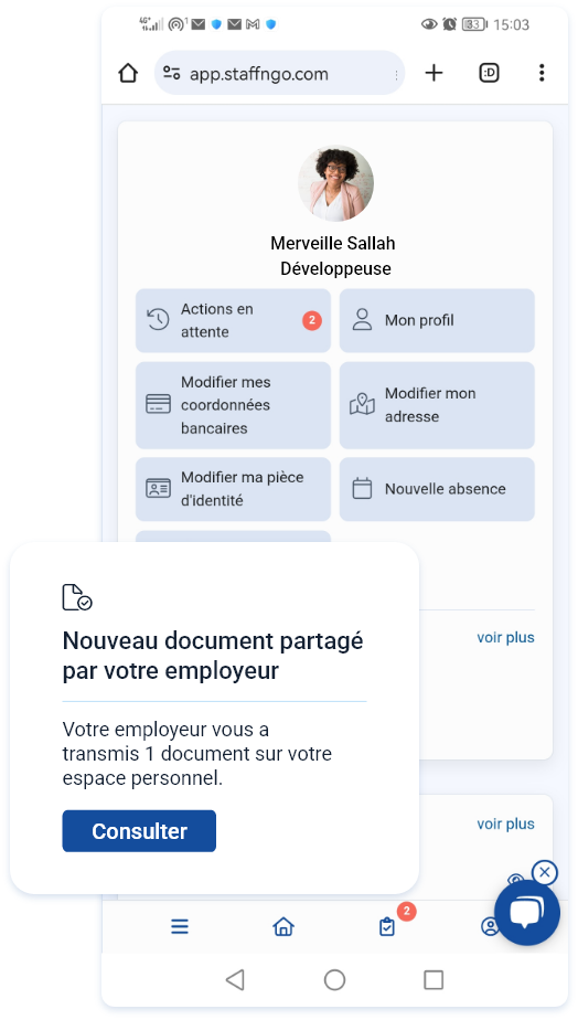 Communication salarié notification nouveau document logiciel SIRH Staff & go
