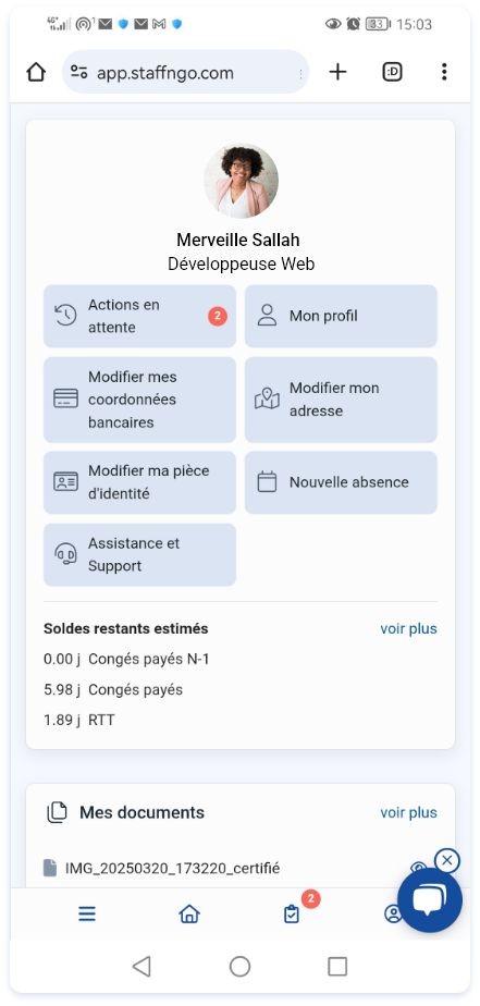 Logiciel SIRH Staff & Go compte employé